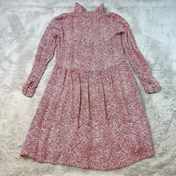 Minimum Patterned Long Sleeve Dress Button Front Size 34 Small Red White Minimal - Picture 6 of 9